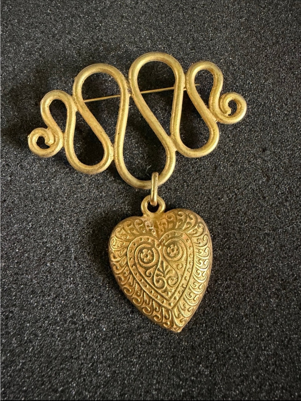 Vintage Large Swirls & Heart Brooch